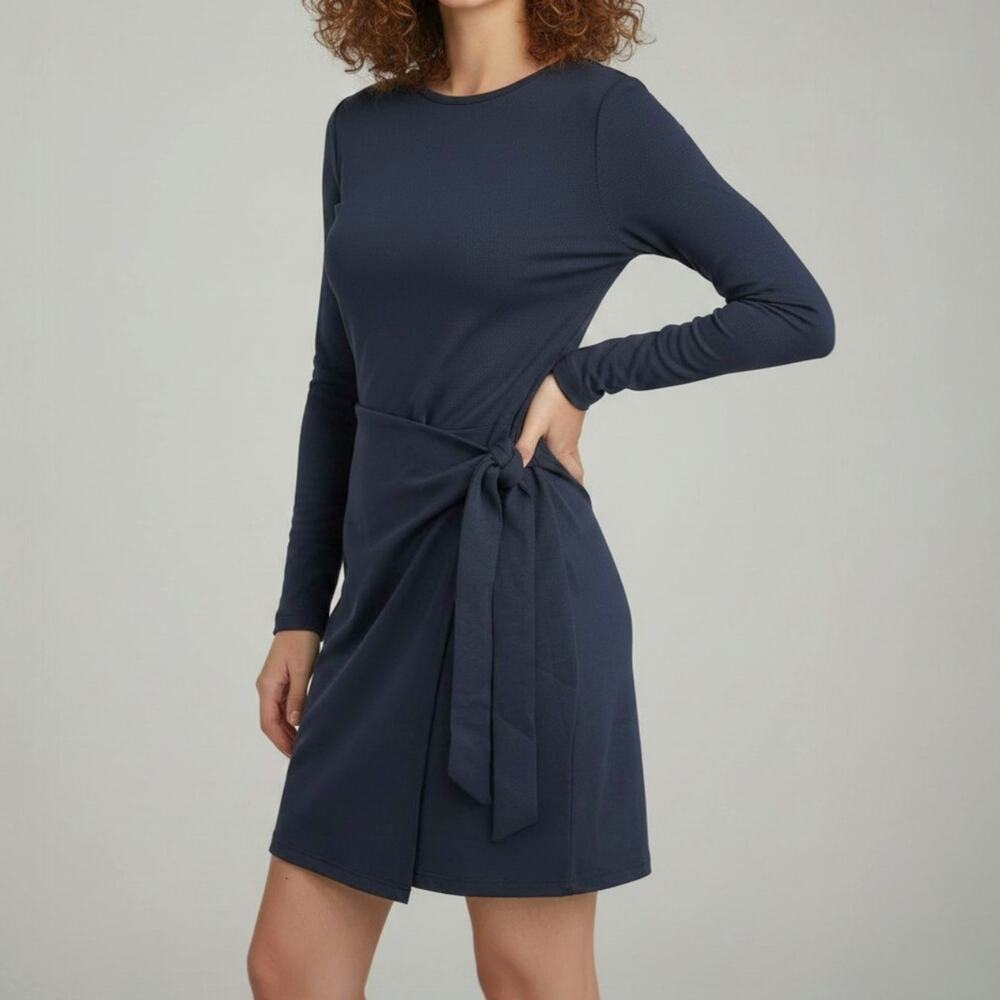 Cupshe Mini Dress Navy Blue Long Sleeve Wrap Skirt Jersey Women's Size XL NWT